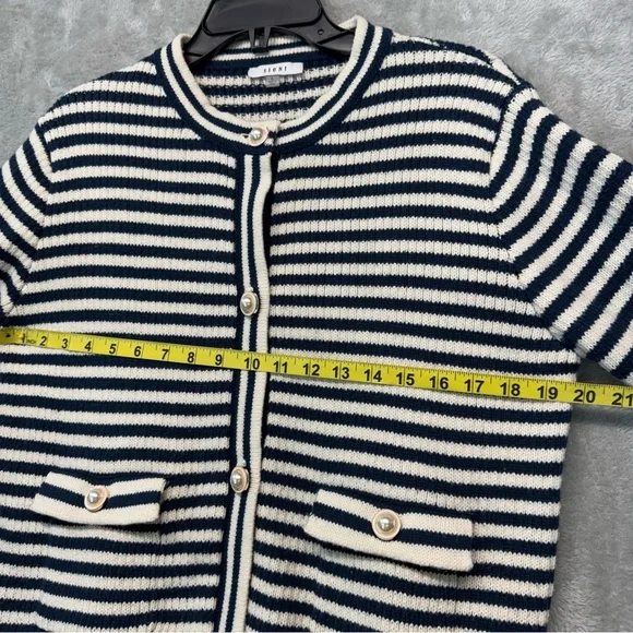 Sioni Navy and Cream Striped Knitted Nautical Casual Jacket Cardigan Size L - Picture 6 of 9